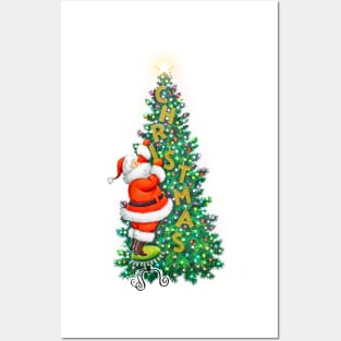 Santa Decorating Christmas Tree Posters and Art